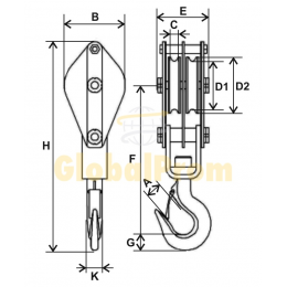 Блок з гаком двухшківний Блок з гаком двухшківний